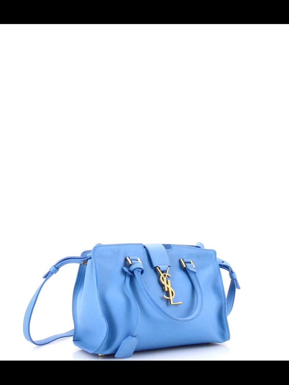 Saint Laurent Blue Leather Shoulder Bag with Gold YSL Logo cabas baby - Picture 2 of 7